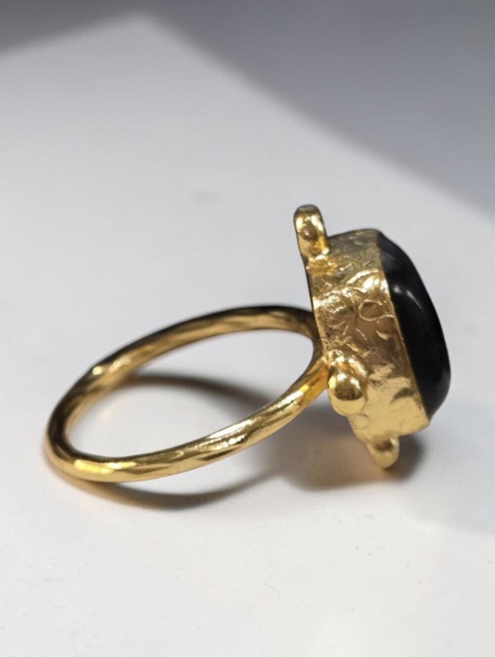 18k Gold Plated Artisan Designer Byzantine Onyx Natural Stone Crystal Ring - Picture 2 of 6